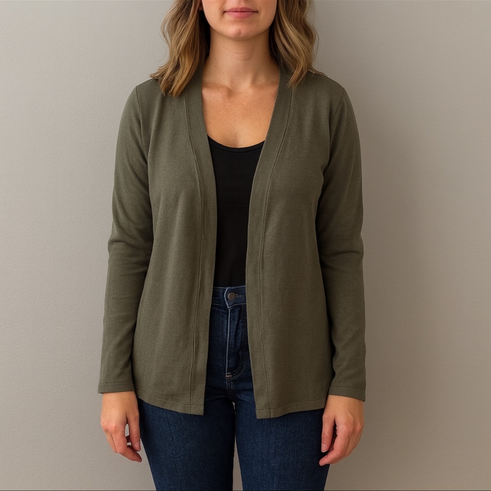 Linden‎ Hill Open Front Cardigan Olive Green – Silk Blend – Size Small